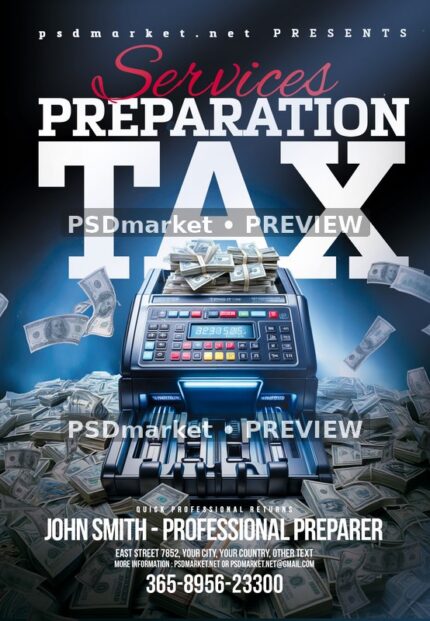 Cash Counter Tax Preparation Services Flyer PSD Template — PSD template preview