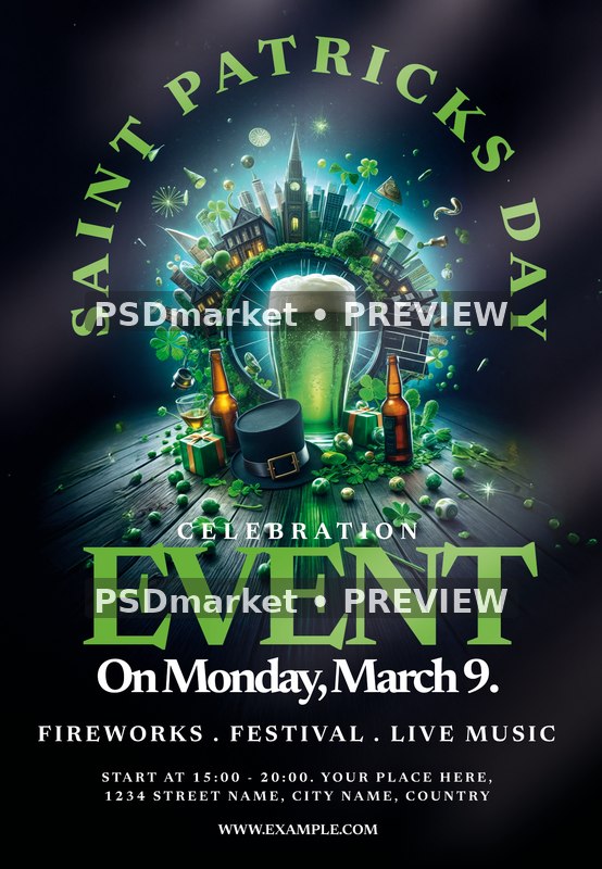 Castle Orbit Beer Saint Patrick's Event Flyer PSD Template — PSD template preview