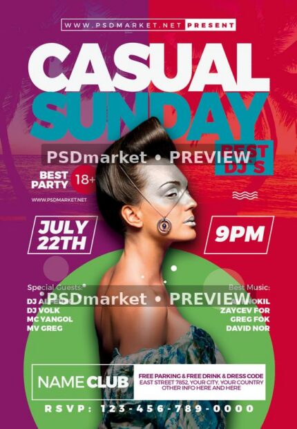 Casual Sunday Fashion Night Flyer PSD Template — PSD template preview