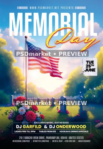 Cemetery Flag Memorial Day Flyer — watermarked artwork preview