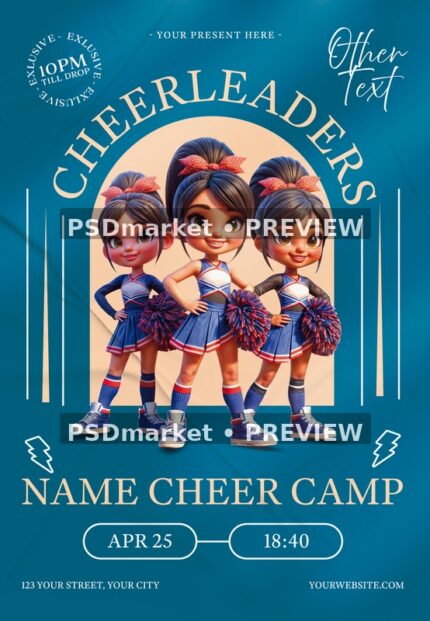 Cheerleaders Cheer Camp Flyer PSD Template — PSD template preview