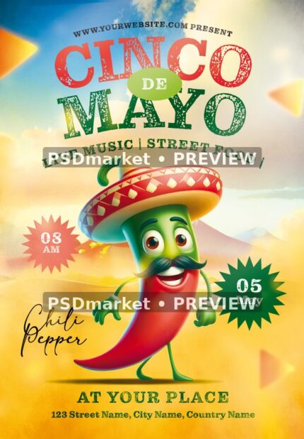 Chili Pepper Cinco de Mayo Flyer PSD Template — PSD template preview