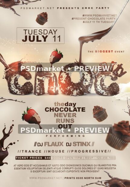 Chocolate Day Dessert Party Flyer PSD Template — PSD template preview
