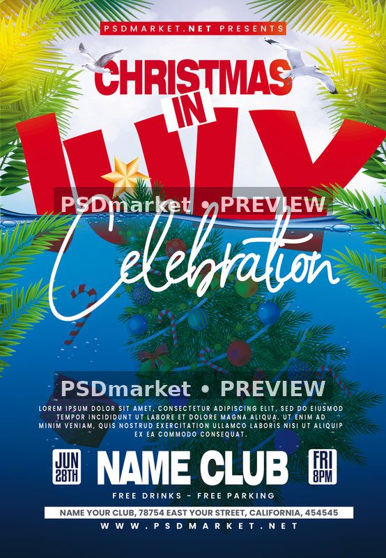 Christmas in July Celebration Flyer PSD Template — PSD template preview