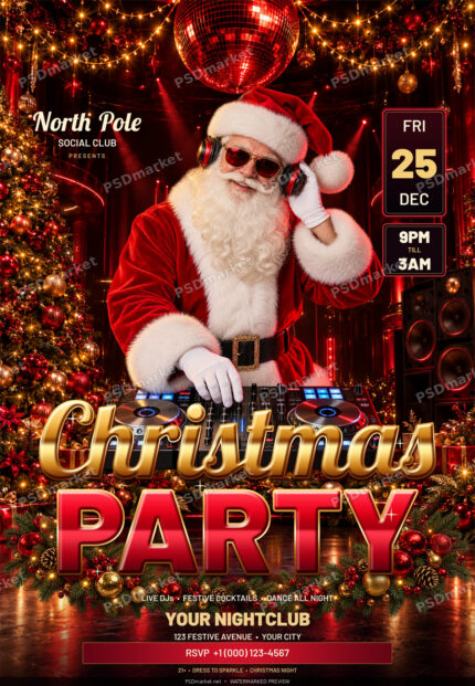 Watermarked preview of Christmas Party Santa DJ PSD Flyer