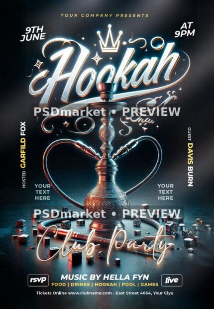 Chrome Hookah Club Party Flyer — reduced watermarked source artwork preview
