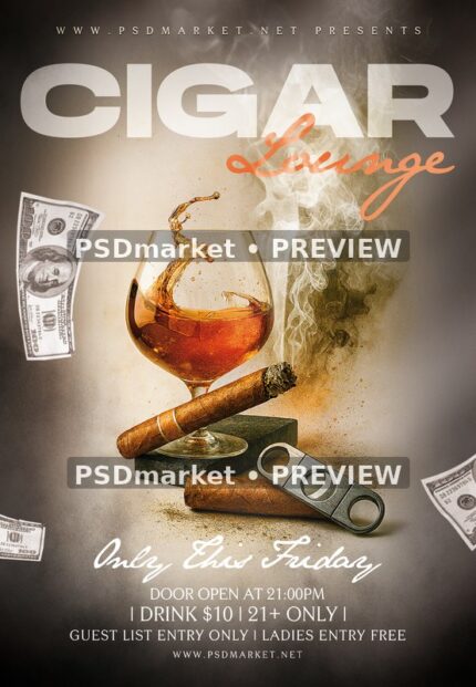 Cigar and Amber Drink Lounge Flyer — supplied source artwork preview