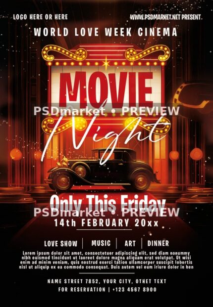 Cinema Marquee Classic Car Movie Night Flyer — supplied source artwork preview