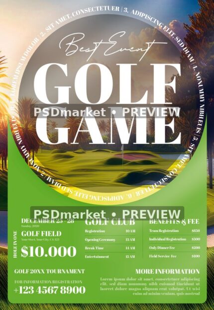 Circular Fairway Golf Game Flyer PSD Template — PSD template preview