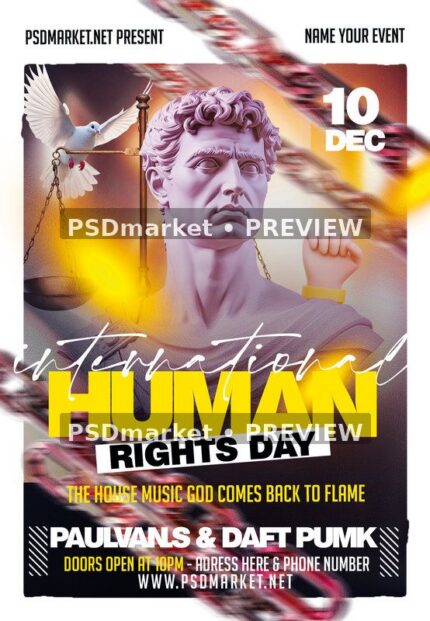 Classical Bust Human Rights Day Flyer PSD Template — PSD template preview