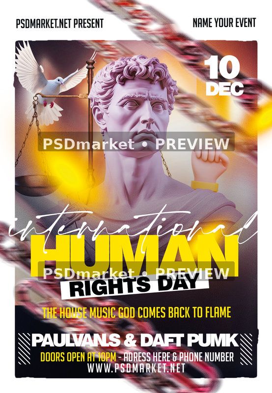Classical Bust Human Rights Day Flyer PSD Template — PSD template preview