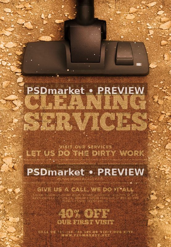 Cleaning Services Vacuum Flyer PSD Template — PSD template preview