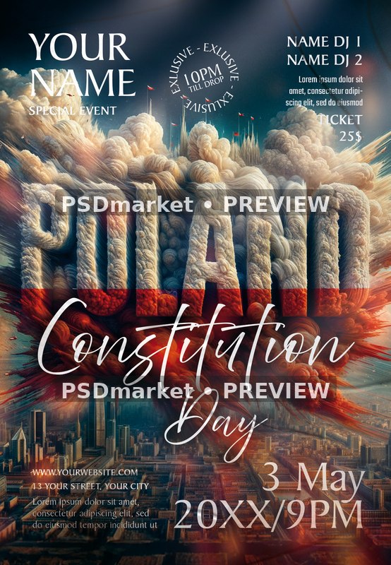Cloud Lettering Poland Constitution Day Flyer — reduced watermarked source artwork preview