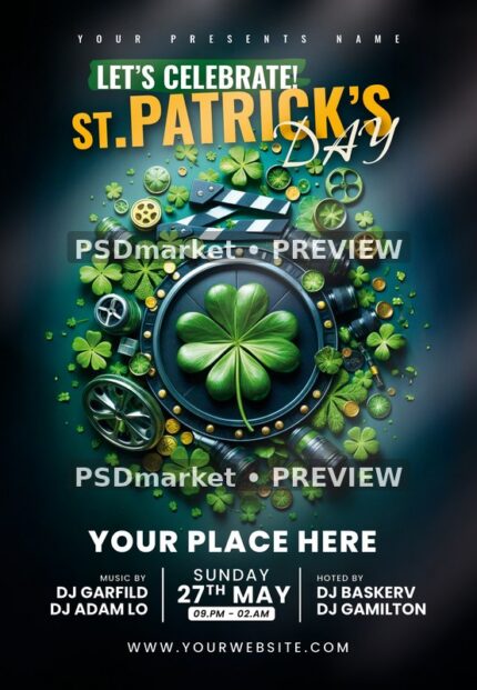 Clover Film Reel St. Patrick's Flyer PSD Template — PSD template preview