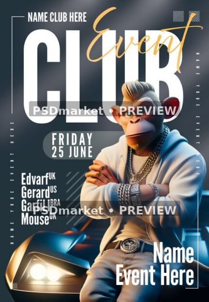 Club Event Stylish Ape Flyer PSD Template — PSD template preview