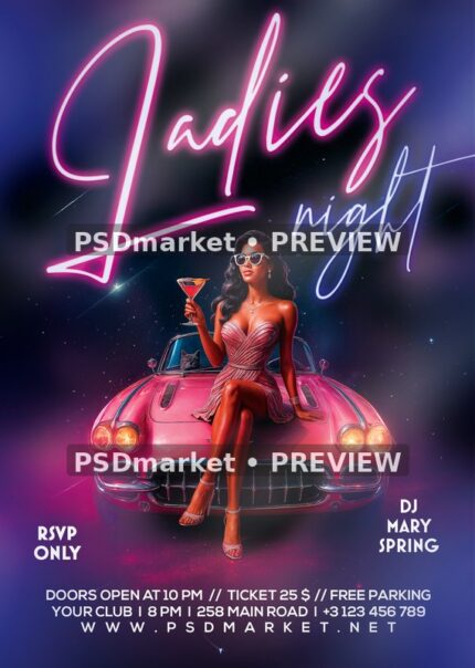 Cocktail and Classic Car Ladies Night Flyer — supplied source artwork preview