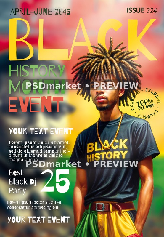Colorful Portrait Black History Month Flyer PSD Template — PSD template preview