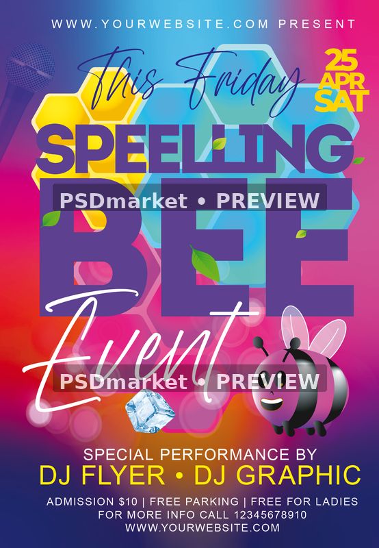Colorful Spelling Bee Event Flyer PSD Template — PSD template preview