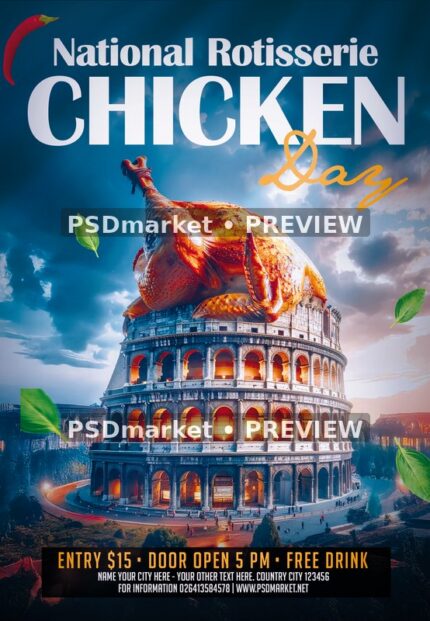 Colosseum Roast Chicken Day Flyer PSD Template — PSD template preview
