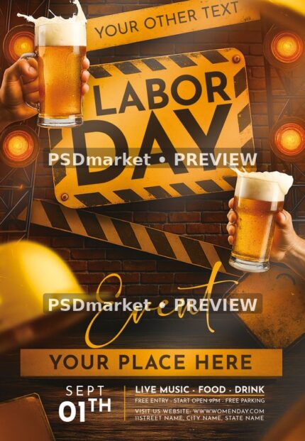 Construction Beer Labor Day Event Flyer — reduced watermarked source artwork preview