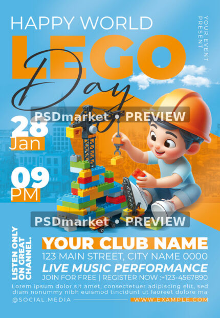 Construction LEGO Day Event Flyer PSD Template — PSD template preview