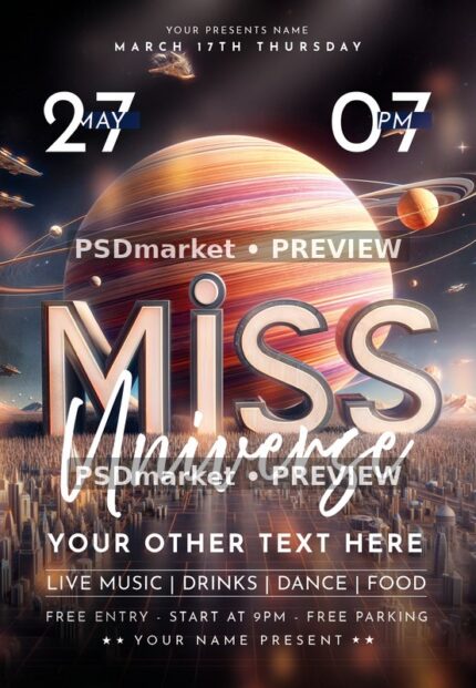 Cosmic Planet Miss Universe Flyer — reduced watermarked source artwork preview