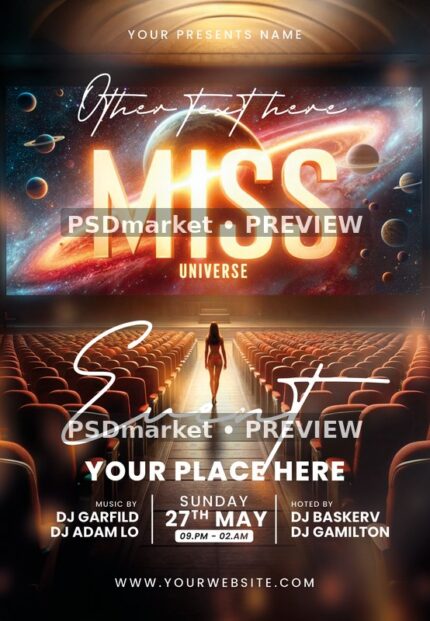 Cosmic Theater Miss Universe Event Flyer — reduced watermarked source artwork preview
