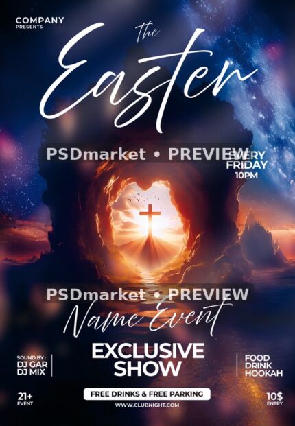 Cosmic Tomb Easter Show Flyer PSD Template — PSD template preview