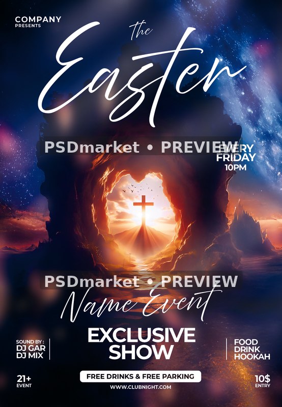 Cosmic Tomb Easter Show Flyer PSD Template — PSD template preview