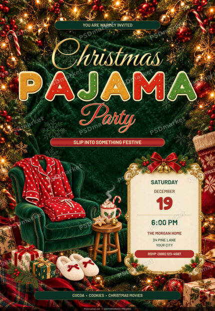 Watermarked preview of Cozy Christmas Pajama Party PSD Flyer