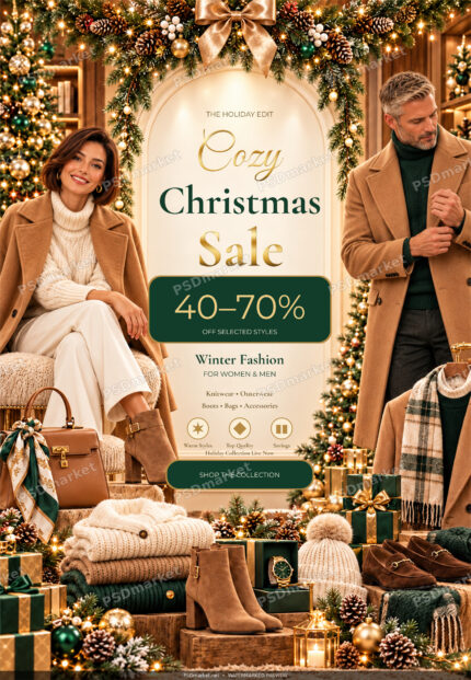 Cozy Christmas Sale PSD Flyer — PSD template preview