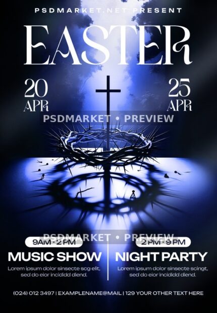 Cross Easter Music Show Flyer PSD Template — PSD template preview