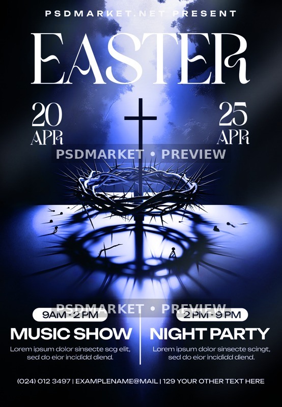 Cross Easter Music Show Flyer PSD Template — PSD template preview