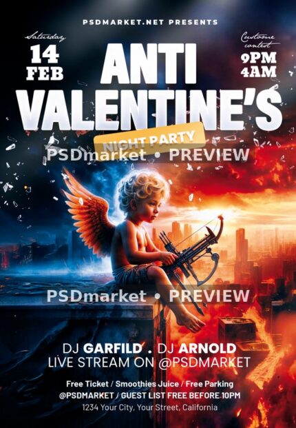 Crossbow Cupid Anti Valentine Night Flyer PSD Template — PSD template preview