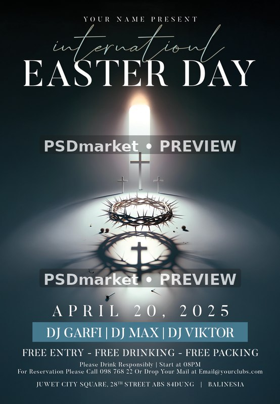 Crown of Thorns International Easter Day Flyer PSD Template — PSD template preview