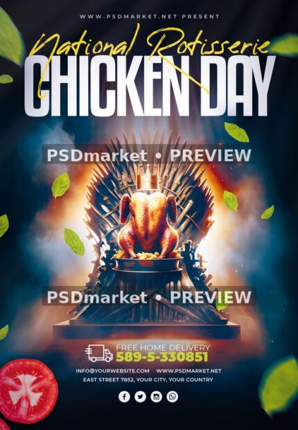 Crowned Chicken Throne Delivery Flyer PSD Template — PSD template preview