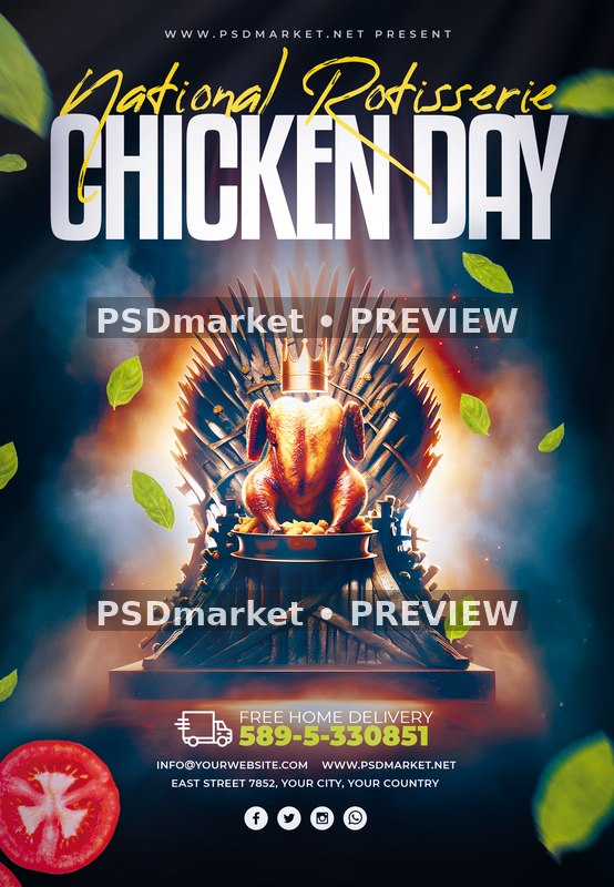 Crowned Chicken Throne Delivery Flyer PSD Template — PSD template preview