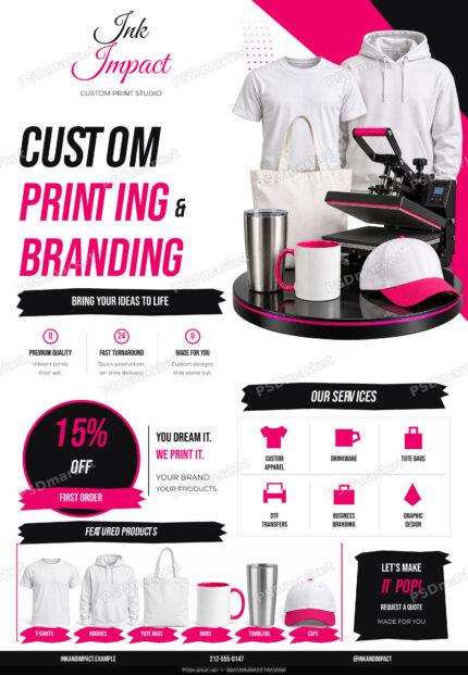Custom Printing Branding editable PSD flyer — watermarked preview