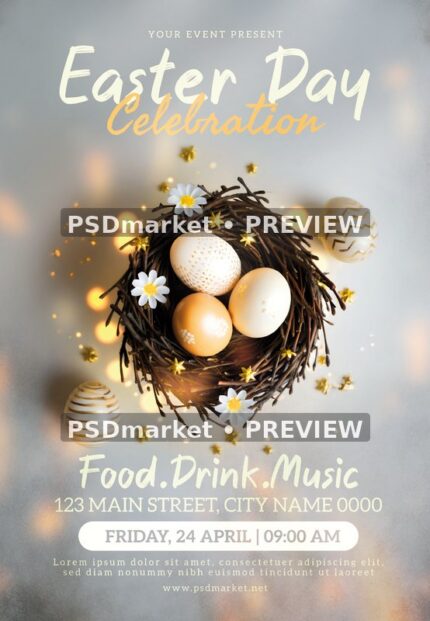 Daisy Nest Easter Day Celebration Flyer PSD Template — PSD template preview