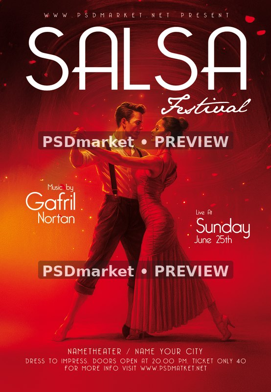 Dancing Couple Salsa Festival Flyer — reduced watermarked preview of the supplied artwork