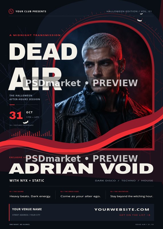 Dead Air Halloween DJ Night Flyer PSD Template — PSD template preview