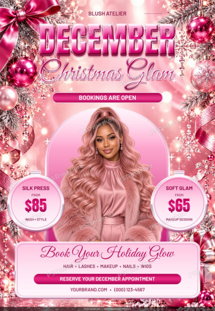 Watermarked preview of December Christmas Glam Beauty PSD Flyer