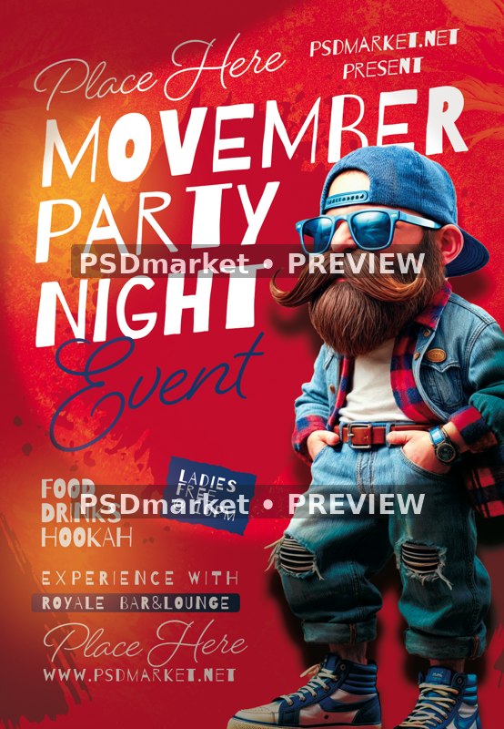 Denim Hipster Movember Party Flyer PSD Template — PSD template preview