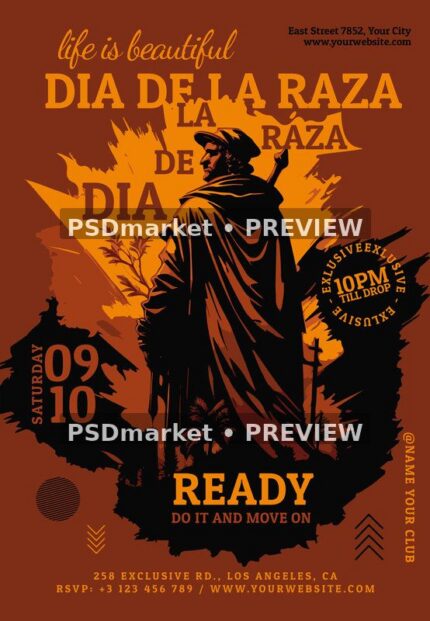 Dia de la Raza Party Flyer PSD Template — PSD template preview