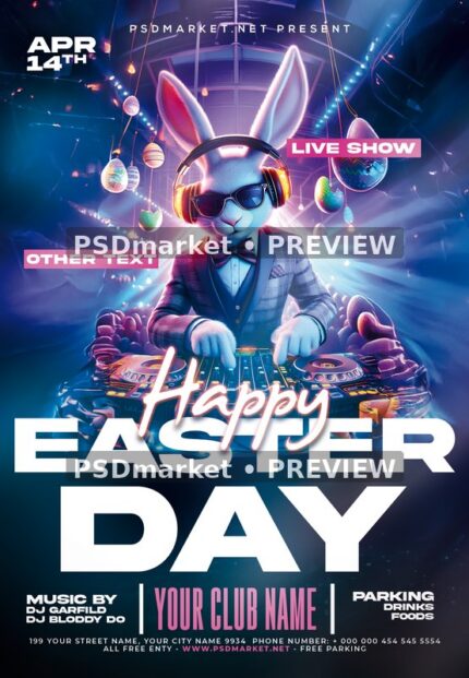 Disco Rabbit DJ Easter Day Flyer — watermarked source artwork preview