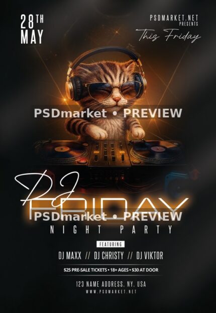 DJ Kitten Turntable Friday Party Flyer — supplied source artwork preview