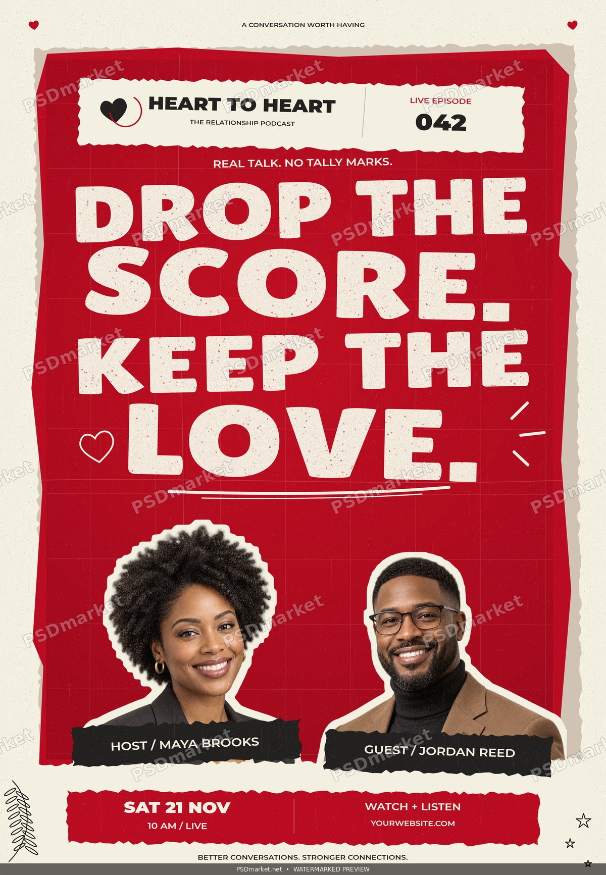 Drop The Score Podcast Flyer PSD Template — PSD template preview