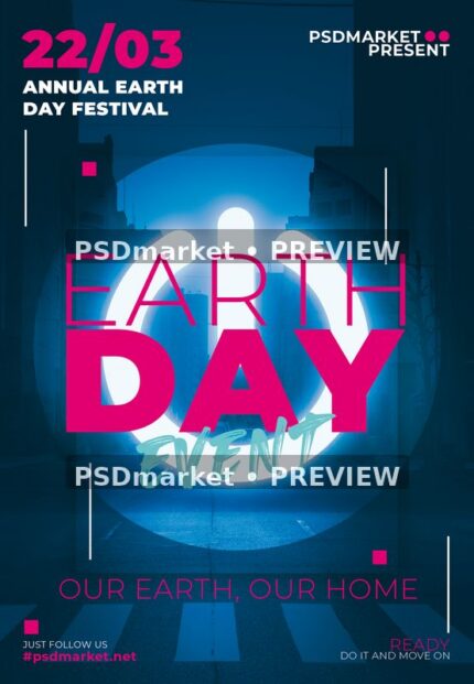 Earth Day Glowing Power Symbol Flyer PSD Template — PSD template preview
