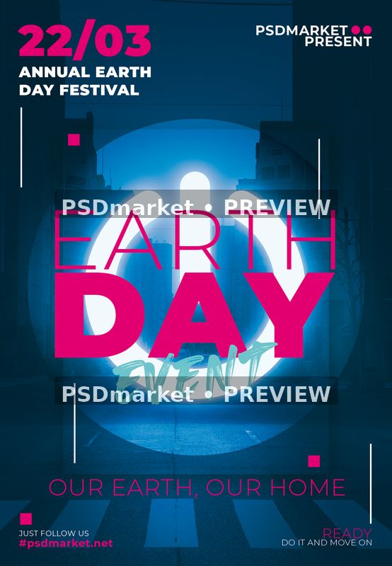Earth Day Glowing Power Symbol Flyer PSD Template — PSD template preview