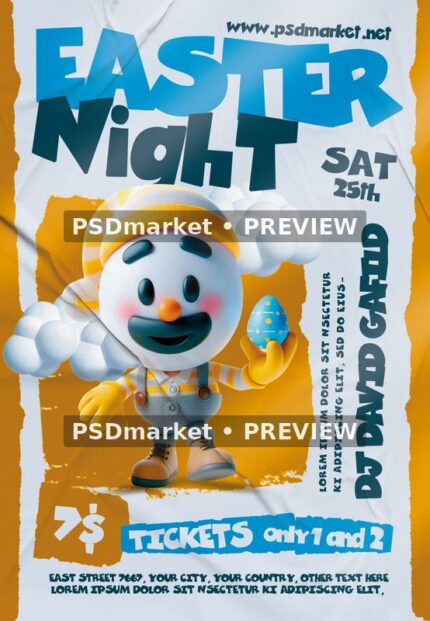 Easter Night Cheerful Character Flyer PSD Template — PSD template preview